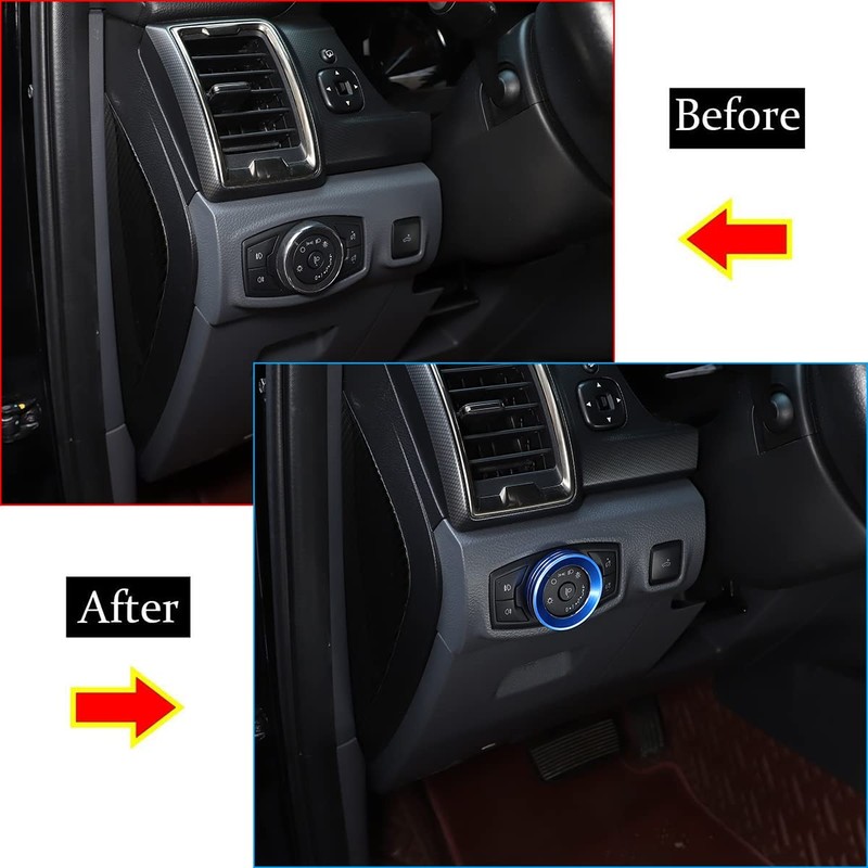 DIYUCAR For Ford Ranger 2015-2021 Car Headlight Switch Decoration Ring