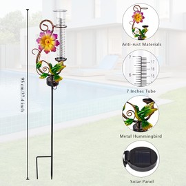 viterlight Hummingbird Rain Gauge Outdoor, 7 Inch Tube Solar Rain Gauge