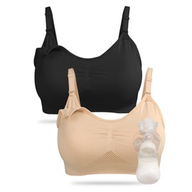 4HOW Pumping-Bra-Hands-Free Seamless-Wireless-Maternity-Bralette Padded Nursing Pumping Bra All in One for Breastfeeding Pregnancy