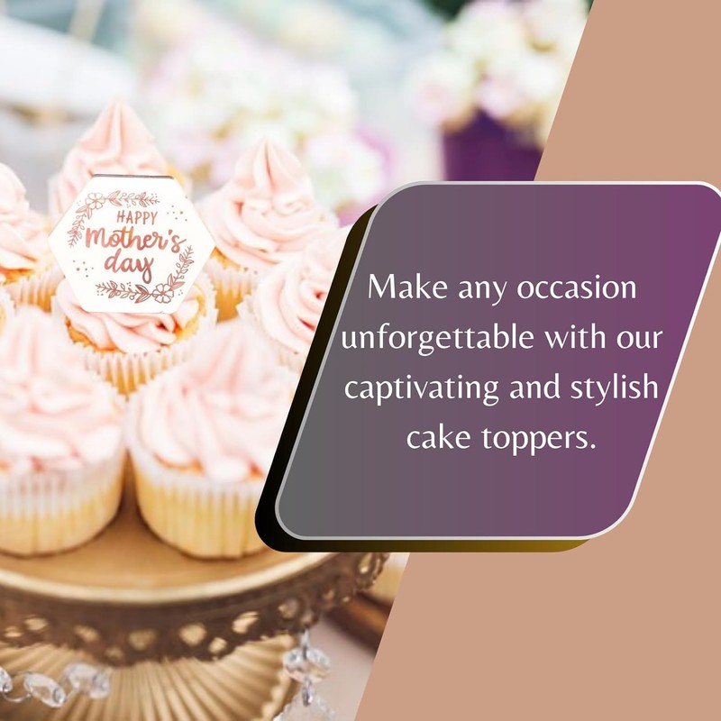 6x Mother's Day Acrylic Cupcake Toppers - Rose Gold Acrylic
