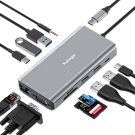 USB C Hub Dual HDMI, Kubager 11 in 1 USB C Hub with 2 HDMI 4K, VGA, 1000M Ethernet, 2 USB 3.1, USB-C 3.1, 100W PD,SD/TF Card Reader, Mic/Audio, Compatible for MacBook Dell HP Lenovo