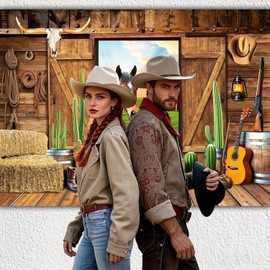7 x 5 ft Western Background Decorations Cowboy Theme Happy Birthday Backdrop Wild West Saloon Photo Booth Props Adult Western Party Decor Kids Cowboy Baby Shower Banner
