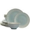Bzyoo 12-Piece Reactive Blue Ceramic Dinnerware Set Bali Breeze Blue