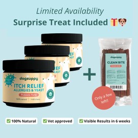 DogSuppy DogSuppy Itch Relief Probiotics For Dogs - Stop Itching, Paw Licking & Grass Eating, Relieve Allergies & Yeast, 100% Natural, Supports Gut & Immunity, Without meat, Includes Dental Sticks [3-Pack]
