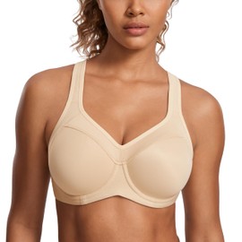 SYROKAN Women's Full Support High Impact Racerback Lightly Lined Underwire Sports Bra Beige 38DD