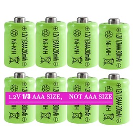 1/3 AAA Size Cell 200mAh 1.2V NiMH Rechargeable Batteries with Button Top for Solar Art Light, Headlamp, Toys Gas Cooker,Razor Shaver,8 Pack（Nonstandard AAA Size Battery）