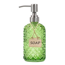 Bathroom & Kitchen Glass Hand and Dish Soap Dispenser with 304 Rustproof Stainless Steel Pump (Green)