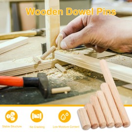 MroMax 100Pcs 8x40mm(0.31 x 1.57inch) Wooden Dowel Pins, Hardwood Wooden Dowel Pins, Wooden Dowel Pins Wood Kiln Dried Fluted and Beveled, Round Wood Wooden Craft Dowel Pins