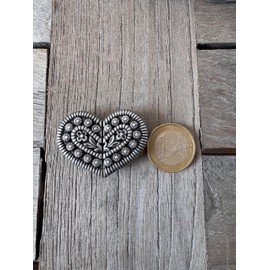 Hartmann-Knöpfe Heart Shape Small Silver Antique Silver Costume Clasp Dirndl Buckle Clasp Metal 40 mm x 30 mm (Pack of 1)