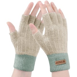 Winter Gloves - Fingerless Gloves Women Warm Knit Gloves for Cold Weather with Thermal Fleece Lined Ladies Glove