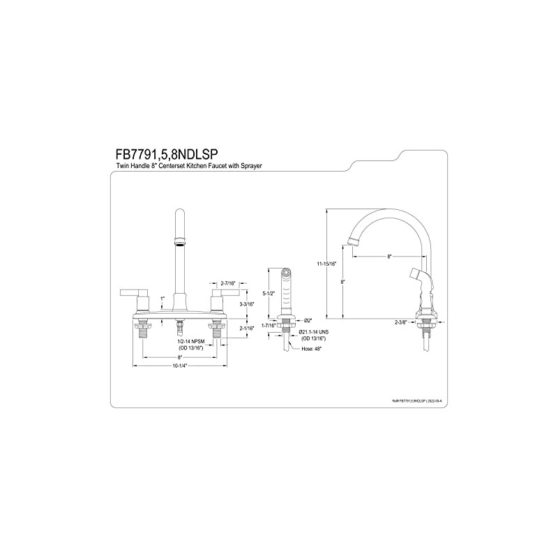 Kingston Brass FB7798NDLSP NuvoFusion 8" Centerset Kitchen Faucet, 10 x