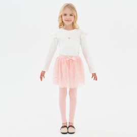 BINIDUCKLING Toddler Girl Glitter Tutu Skirt with Leggings Pale Pink 3T