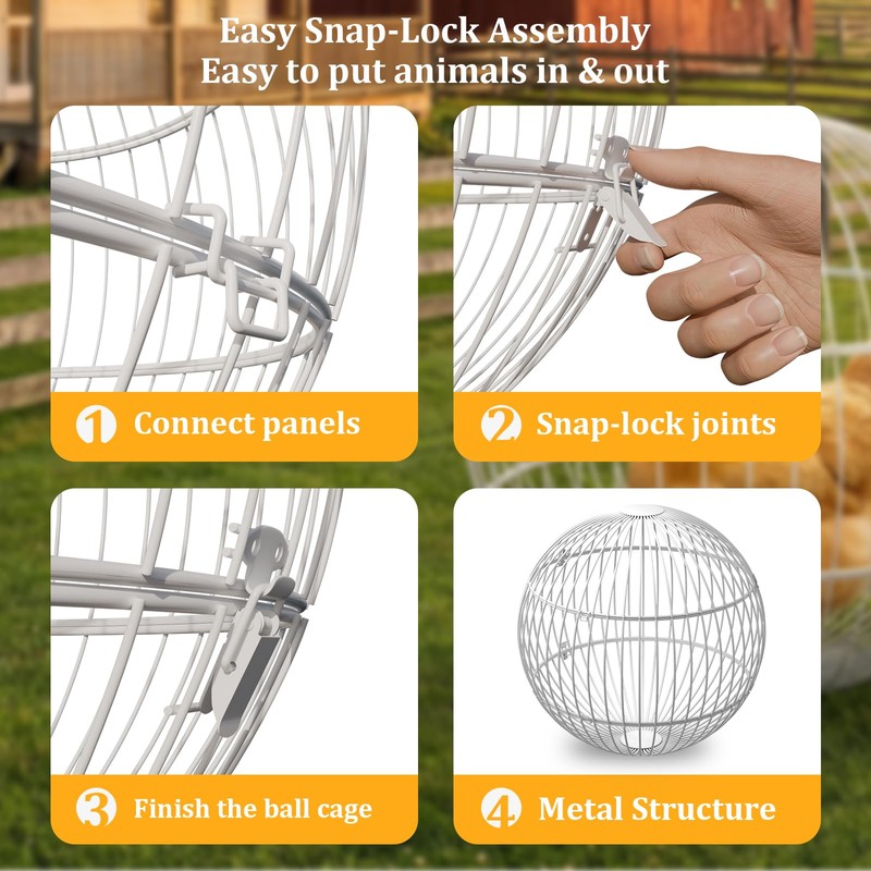 SORENCUT 17.7 Inch Metal Chicken Ball Cage, Large Rolling Chicken