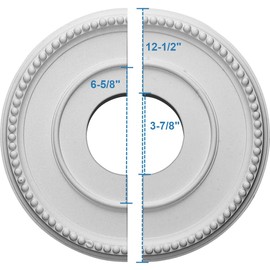 Ekena Millwork CM12BR2 Bradford Split Ceiling Medallion, (12-1/2"Outer Diameter, 3-7/8"Inner Diameter, 3/4"Projection, 6-5/8" Canopy)., Factory Primed