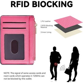 Credit Card Holder for Women Slim Minimalist Front Pocket RFID Blocking Wallet Small Compact Card Case with ID Window, Pink - Color: Pink