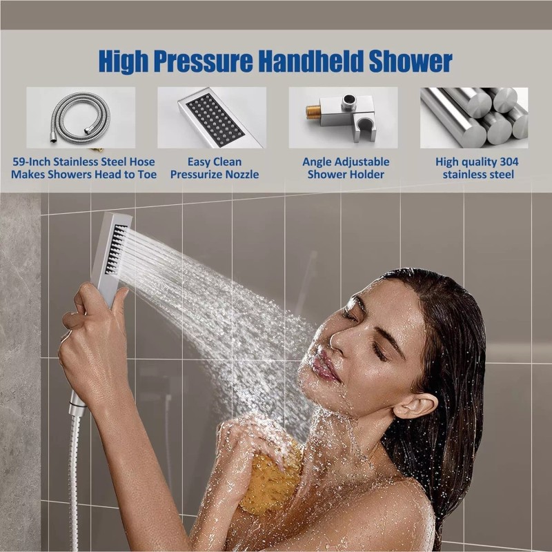 Iriber Ceiling Mounted Shower Faucet Set 8in Rainfall Head Combo