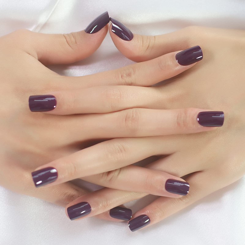 Medium Square Fake Nails Purple Press on False Nails Artificial
