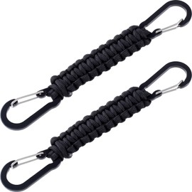 YALOJE 2pcs Paracord Keychain Carabiner Clips, Heavy Duty D Ring Braided Lanyard Hanger, Small Outdoor Locking Carabiner Hooks for Keys, Water Bottle, Camping- Black
