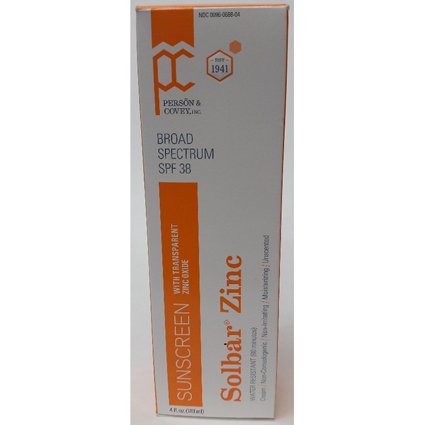 Solbar Suncreen Zinc with Zinc Oxide Spf 38 Unscented Transparent Cream 4 oz Pack of 4