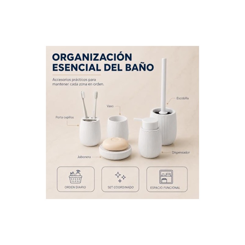 Set de Accesorios para Baño 5 Piezas Texturizado Vertical, Juego