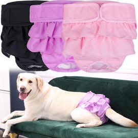 XFLYP Pack of 3 Reusable Dog Nappies, Heat Pants for Female Dogs, Highly Absorbent, Washable, Adjustable and Environmentally Friendly, Hygienic Dog Nappies for Incontinence Dogs (Plain M)