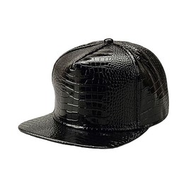 WITHMOONS High Shine Crocodile Baseball Cap Flat Brim Snapback Hat Shiny Hip Hop Cap YZ20191 (Black)