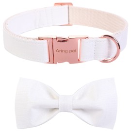 ARING PET Dog Collars, Fancy White Dog Collar with Bow, Adjustable Cotton Wedding Bowtie Dog Collar with Metal Buckle for Small Medium Large Boy and Girl Dogs