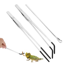 JIYIN 3 Pcs Reptile Feeding Tweezers, Long Aquarium Tweezers Stainless Steel Feeding Tongs with Rubber Tipped Aquariums Tools Feeder for Fish Lizard Gecko Snake Spider Bearded Dragon Lovers
