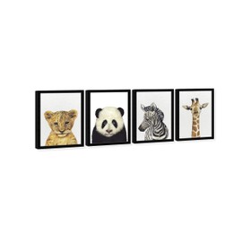 Wynwood Studio Animals Traditional Newborn Kingdom Canvas Wall Art BABY ANIMAL SET Living Room Bedroom and Bathroom Home Decor 13 in x 19 in White and Black