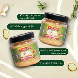 Garland Food Minced Garlic in Jar with Extra Virgin Olive Oil 4.5 oz – Garlic Minced for Cooking and Marinating Your Favorite Dishes (4.5 oz)