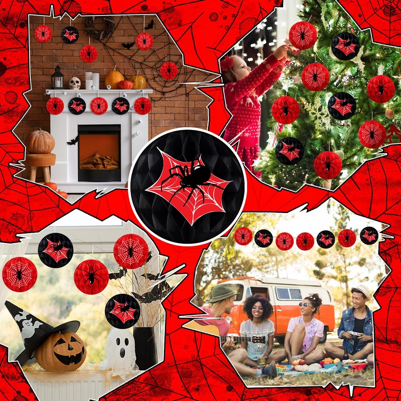 WILLBOND 9 Pcs Spider Web Honeycomb Balls Birthday Party Decoration