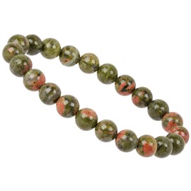 Eledoro Genuine Gemstone Beads, Chakra Bracelet, PowerBead, Stretch Bead Bracelet, 8 mm, 17 centimeters, Gemstone, Unakite
