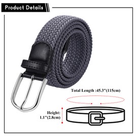 Aroncent Men's Knitted Leather Belt: Leather Belt with Aluminium Snap Buckle Golf Belt All-purpose Belt for Work Business and Leisure Grey, gray
