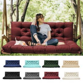 Tycdiose Porch Swing Cushions with Backrest, Replacement Swing Cushions Waterproof for Outdoor Patio Furniture, 2-3 Seater Outdoor Swing Bench Cushions Replacement with Ties (Red, 60x40 Inches)