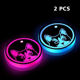 WIRESTER Set of 2 LED Car Cup Holder Lights, Colorful USB Charging Mat Cup Pad, Led Car Coasters for Drinks (2.67 inches) - Black White Tuxedo Cat