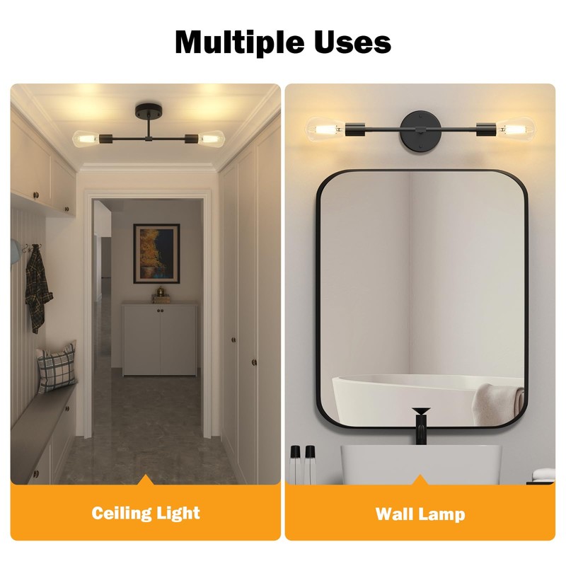 FadimiKoo 2-Light Black Bathroom Light Fixtures, Modern Wall Sconces Lighting
