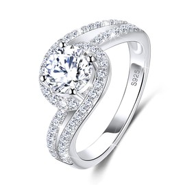 MYBELLNA Moissanite Ring for Women,1ct D Color VVS1 Clarity Brilliant Round Cut Lab Diamond Ring 18K White Gold Plated 925 Sterling Silver Promise Rings for Engagement Wedding 2 (Ring-2, O)