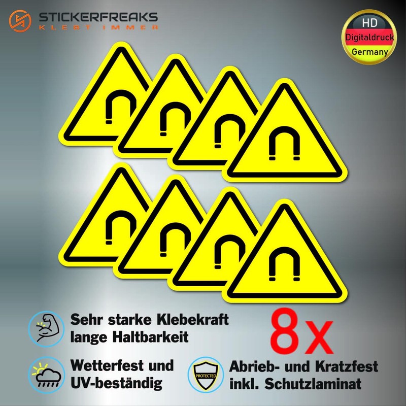 Pack of 8 Warning Stickers 6 x 5 cm Magnet