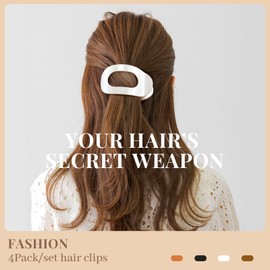 Tumurup Flat Hair Clip - Pack of 4 Flat Hair Clips Women's Large - Lightweight, Non-Slip & Stylish, Perfect French Flat Claw Clip for Thick or Thin Hair, Everyday Life, Sports or Driving (Leopard)