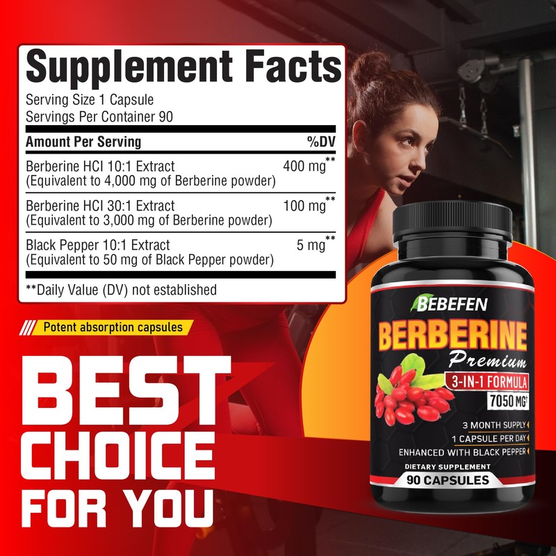 Berberine Extract Capsules - 7050mg Formula Pills with Black Pepper