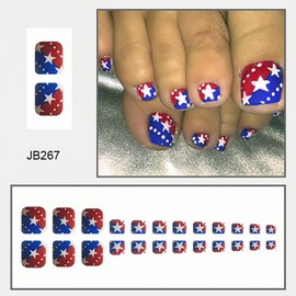 24Pcs 4th of July Press on Toe Nails Short Square Fake Toenails Glossy Red Blue White Glue on Nails Independence Day Polka Dots Design Full Cover Artificial Toenails Foot Nails for Women and Girls