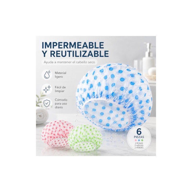 Janety Gorro de Baño Impermeable Reutilizable para Mujer, Set de