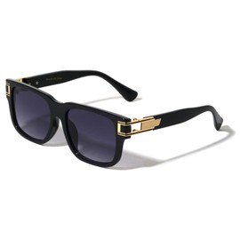 Dweebzilla Gazelle Emperor Classic Square Plastic & Metal Aviator Sport Sunglasses (Glossy Black & Gold Frame - Black Gradient Lenses)