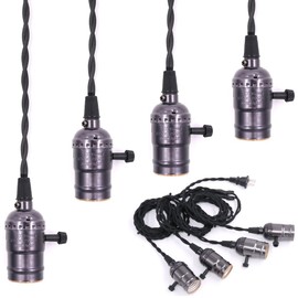 Swpeet Vintage 4 Light Sockets Pendant Hanging Light Cord with Switches E26 / E27 Solid Industrial Triple Lamp Sockets Cord for Kitchens / Dining Rooms / Bars / Restaurants
