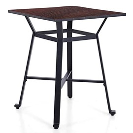 ALPHA HOME Bar Table Height Pub Table Modern Square Solid Wood Bistro Kitchen Cafe Dining Easy Assemble Top Table Sturdy Metal Frame Indoor,Brown.