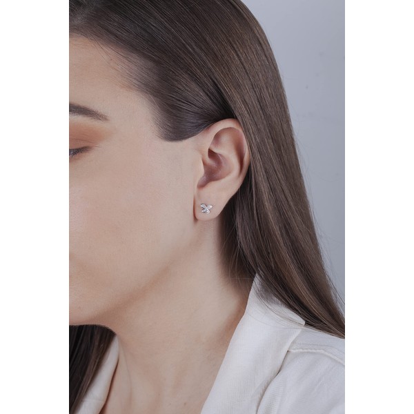Sterling Silver 0.09 Cttw Canadian Diamond Butterfly Stud Earrings (H-I