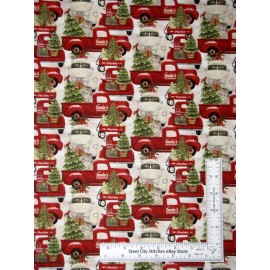 3 Wishes Christmas Fabric Truck Wagon Trees Home For Holidays 3 Wishes Cotton By The Yard