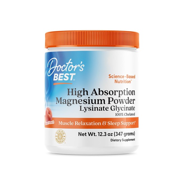 Doctor's Best High Absorption Magnesium Powder (Peach Flavored) 100% Chelated