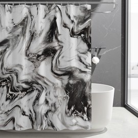 Gibelle Black and White, Abstract Marble Shower Curtain for Modern Bathroom Decor, Waterproof Fabric Shower Curtain Set, 72 x 72