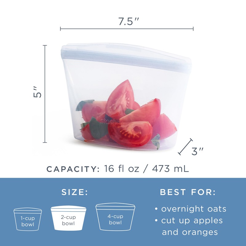 Stasher Silicone Reusable Storage Bag, 2-Cup Bowl, Reusable Freezer Bags,